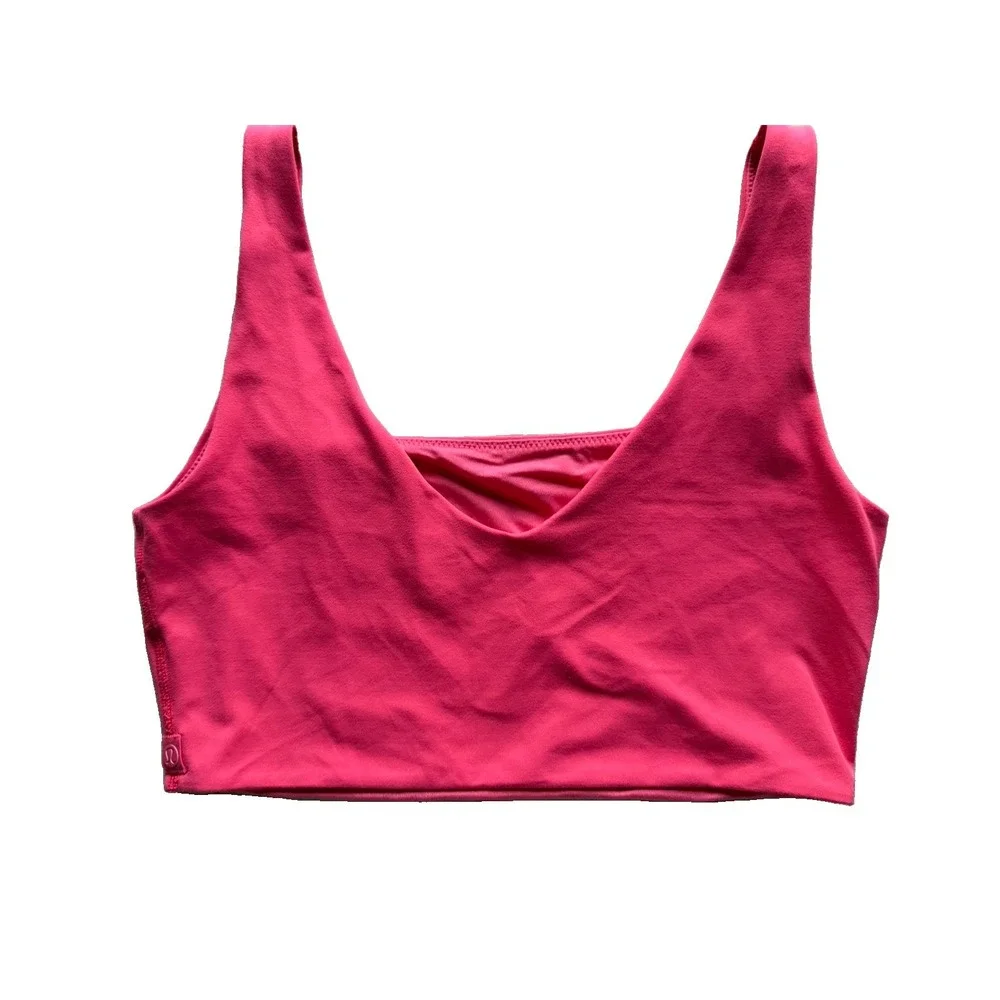 Lululemon Women's Pink Cropped Tank Top Built In Bra Stretch Athletic Size S